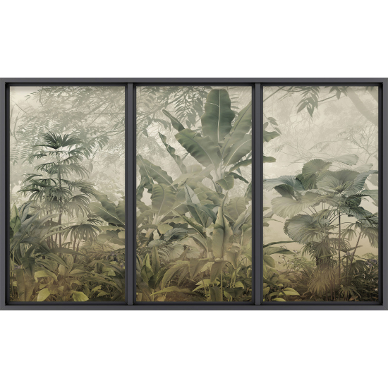 Papier peint panoramique Trompe l'œil baie vitrée - Jungle