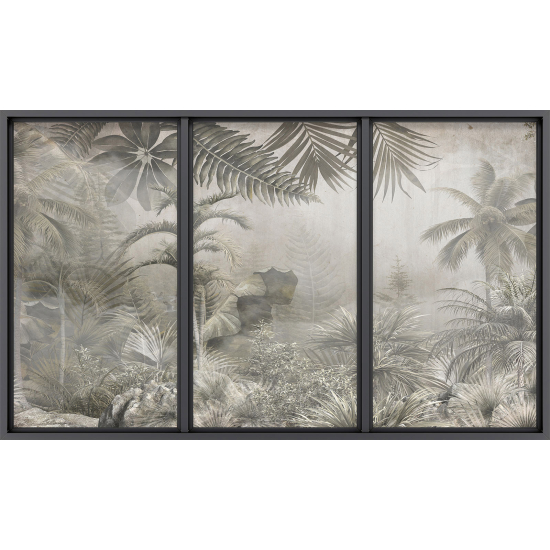 Papier peint panoramique Trompe l'œil baie vitrée - Jungle