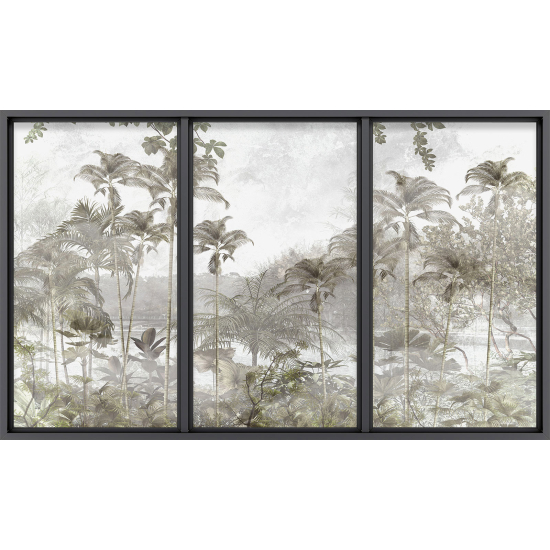 Papier peint panoramique Trompe l'œil baie vitrée - Jungle