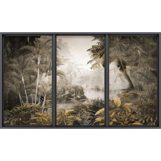 Papier peint panoramique Trompe l'œil baie vitrée - Jungle