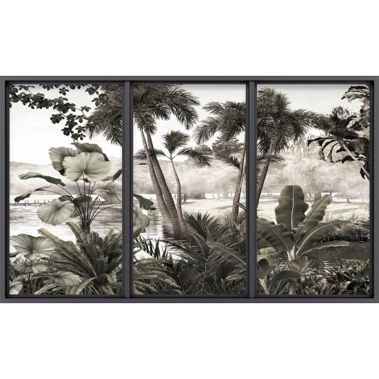 Papier peint panoramique Trompe l'œil baie vitrée - Jungle