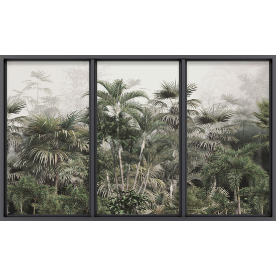 Papier peint panoramique Trompe l'œil baie vitrée - Jungle