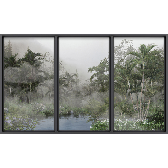 Papier peint panoramique Trompe l'œil baie vitrée - Jungle