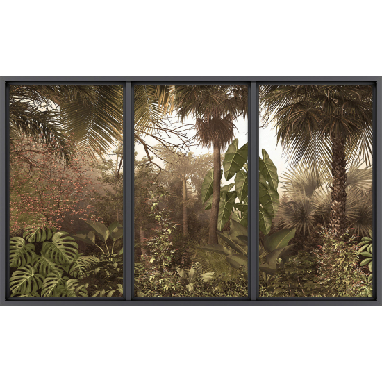 Papier peint panoramique Trompe l'œil baie vitrée - Jungle