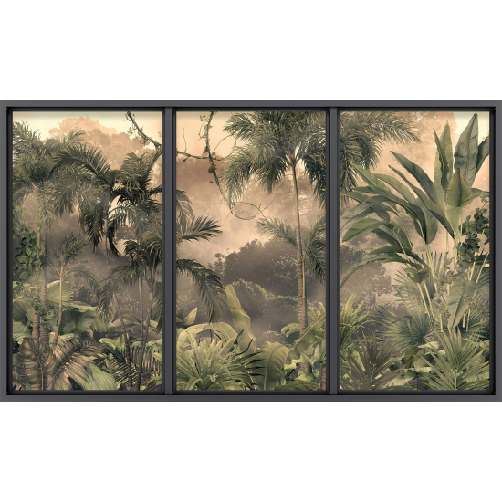 Papier peint panoramique Trompe l'œil baie vitrée - Jungle