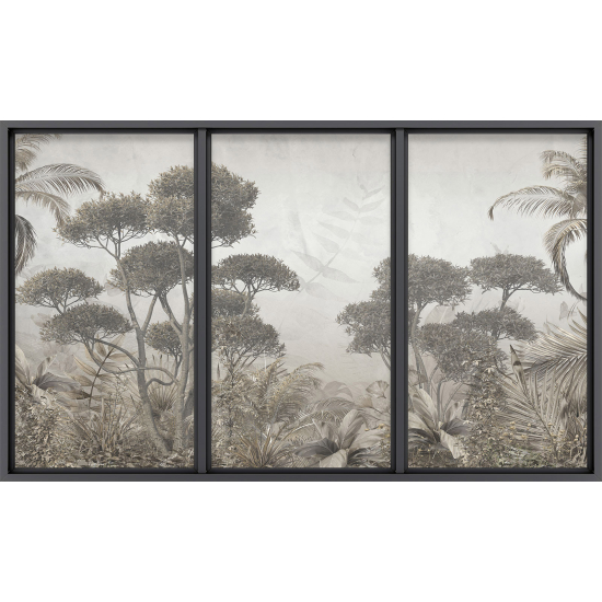 Papier peint panoramique Trompe l'œil baie vitrée - Jungle