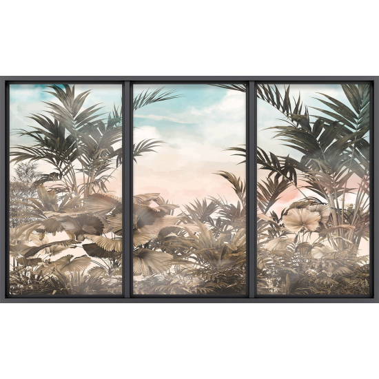 Papier peint panoramique Trompe l'œil baie vitrée - Jungle