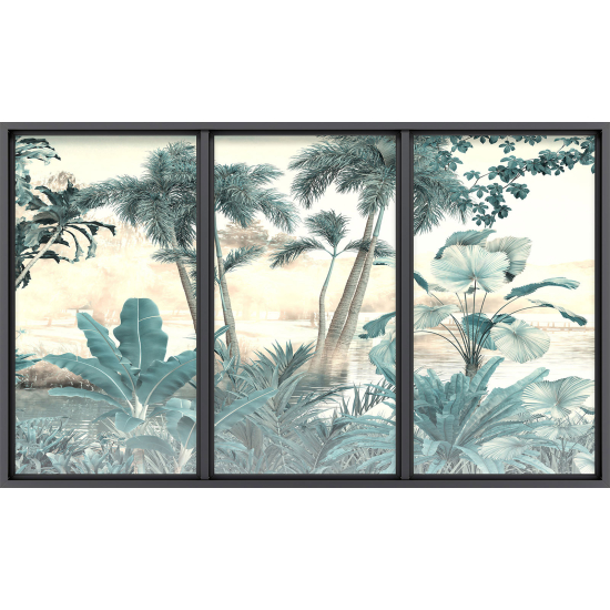 Papier peint panoramique Trompe l'œil baie vitrée - Jungle