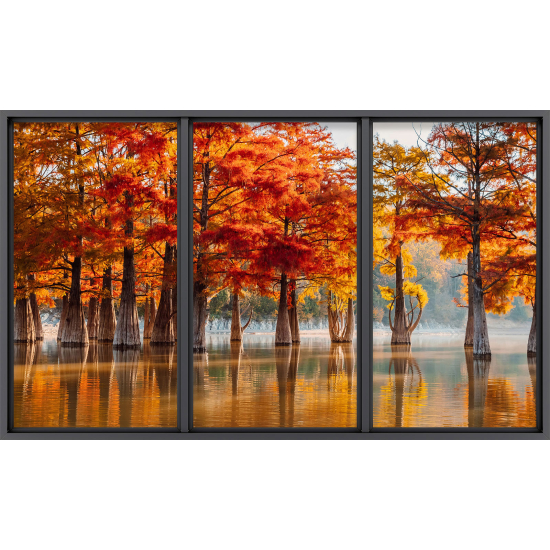 Papier peint panoramique Trompe l'œil baie vitrée - Lac et arbres