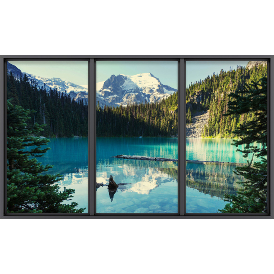 Papier peint panoramique Trompe l'œil baie vitrée - Lac et montagne