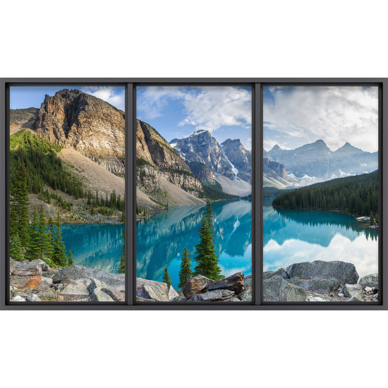 Papier peint panoramique Trompe l'œil baie vitrée - Lac et montagnes