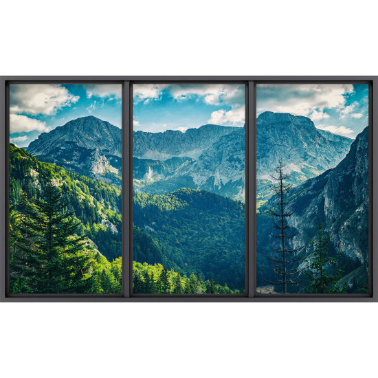 Papier peint panoramique Trompe l'œil baie vitrée - Montagnes
