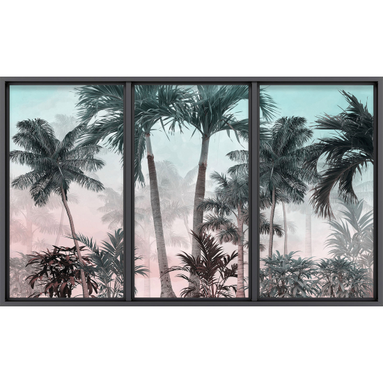 Papier peint panoramique Trompe l'œil baie vitrée - Palmiers