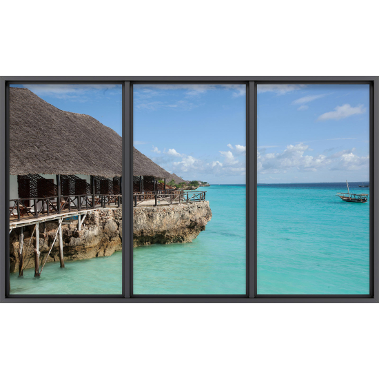 Papier peint panoramique Trompe l'œil baie vitrée - Paradisiaque