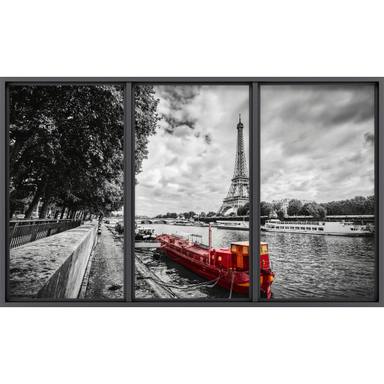 Papier peint panoramique Trompe l'œil baie vitrée - Paris