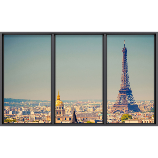 Papier peint panoramique Trompe l'œil baie vitrée - Paris tour Eiffel