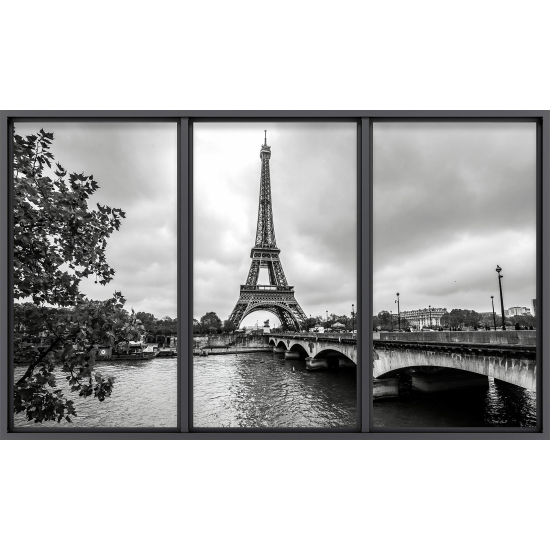 Papier peint panoramique Trompe l'œil baie vitrée - Paris tour eiffel