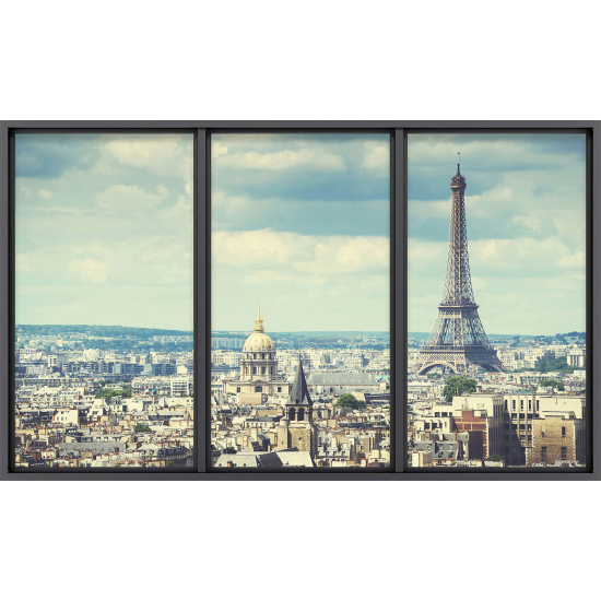 Papier peint panoramique Trompe l'œil baie vitrée - Paris tour eiffel
