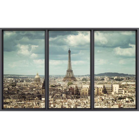 Papier peint panoramique Trompe l'œil baie vitrée - Paris tour eiffel