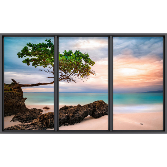 Papier peint panoramique Trompe l'œil baie vitrée - Plage
