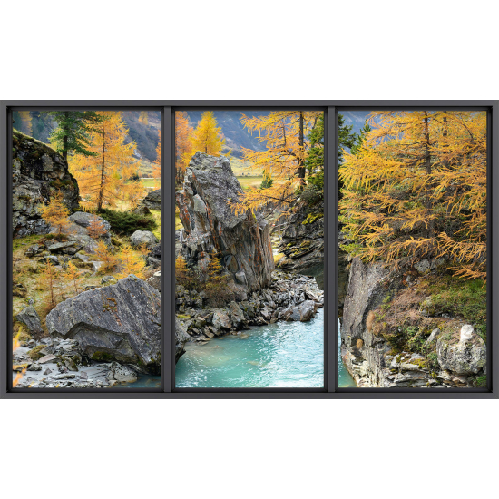 Papier peint panoramique Trompe l'œil baie vitrée - Rivière forêt