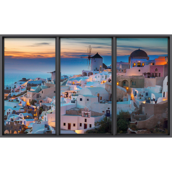 Papier peint panoramique Trompe l'œil baie vitrée - Santorin