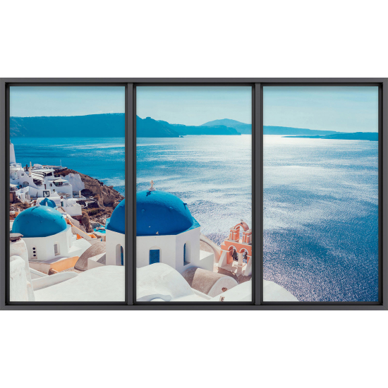 Papier peint panoramique Trompe l'œil baie vitrée - Santorin