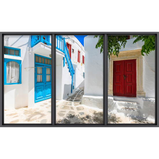 Papier peint panoramique Trompe l'œil baie vitrée - Santorin