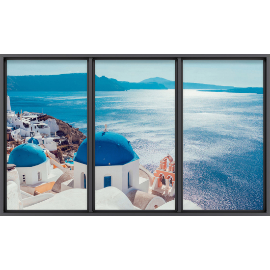 Papier peint panoramique Trompe l'œil baie vitrée - Santorin