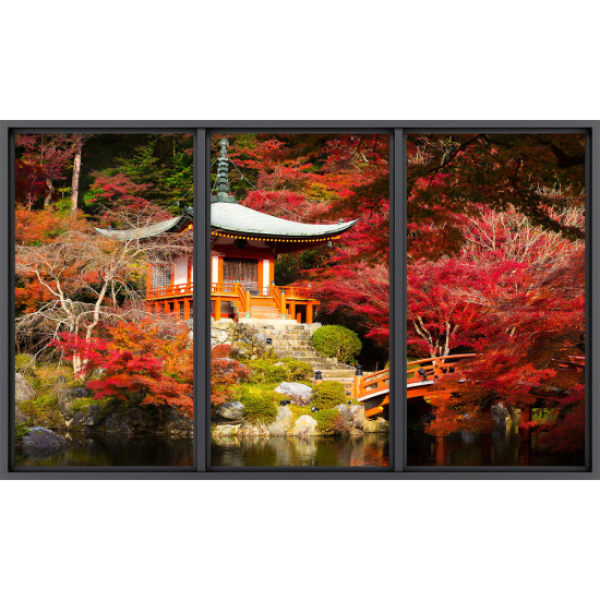 Papier peint panoramique Trompe l'œil baie vitrée - Temple japonais