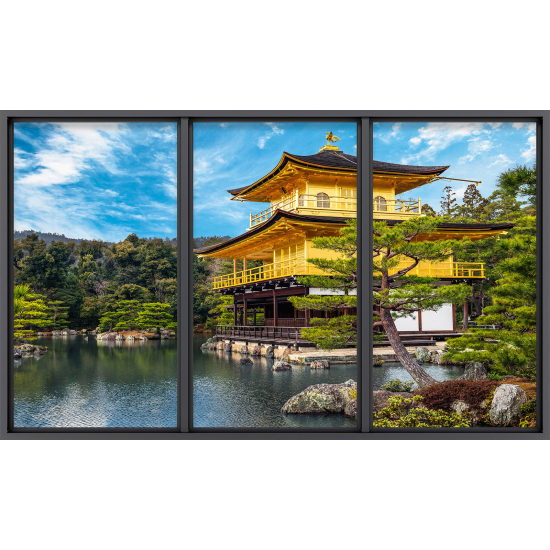 Papier peint panoramique Trompe l'œil baie vitrée - Temple japonais