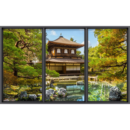 Papier peint panoramique Trompe l'œil baie vitrée - Temple japonais