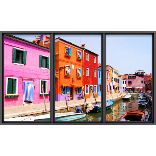 Papier peint panoramique Trompe l'œil baie vitrée - Ville burano