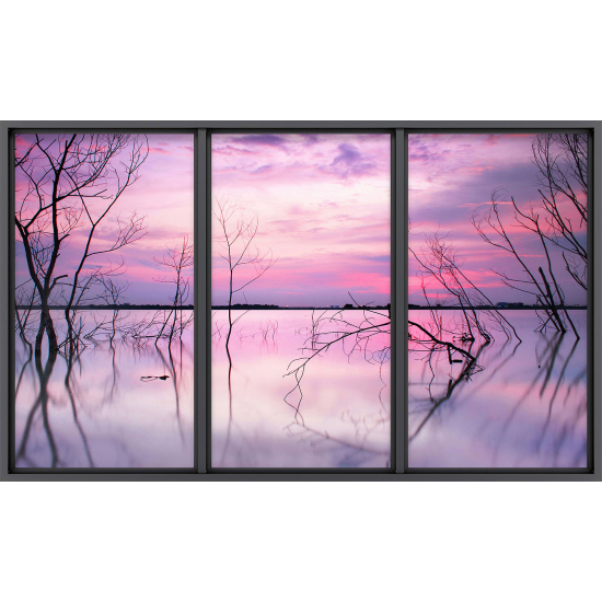 Papier peint panoramique Trompe l'œil baie vitrée - Vue lac