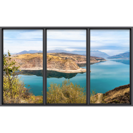 Papier peint panoramique Trompe l'œil baie vitrée - Vue lac