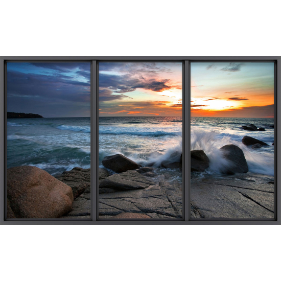 Papier peint panoramique Trompe l'œil baie vitrée - Vue mer