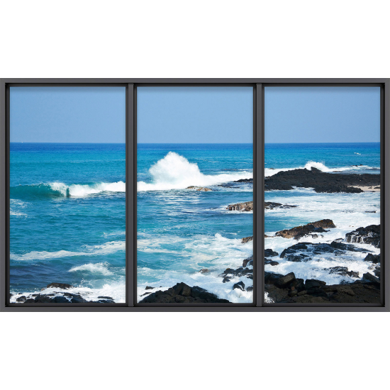 Papier peint panoramique Trompe l'œil baie vitrée - Vue mer