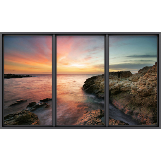 Papier peint panoramique Trompe l'œil baie vitrée - Vue mer