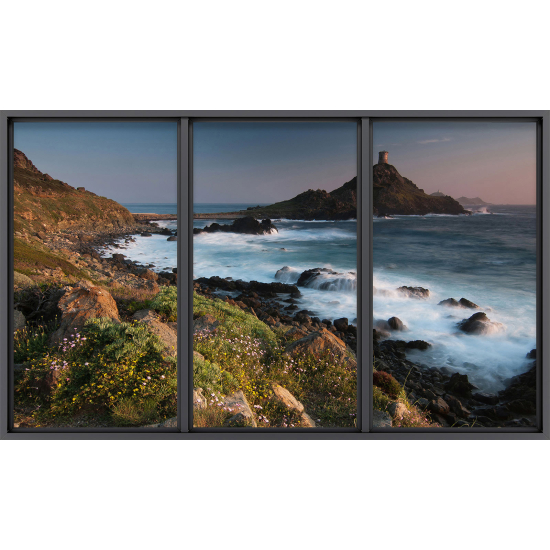 Papier peint panoramique Trompe l'œil baie vitrée - Vue mer