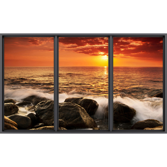 Papier peint panoramique Trompe l'œil baie vitrée - Vue mer