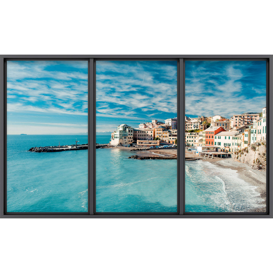 Papier peint panoramique Trompe l'œil baie vitrée - Vue mer