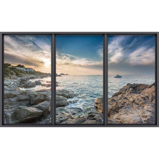 Papier peint panoramique Trompe l'œil baie vitrée - Vue mer