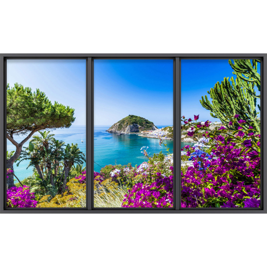 Papier peint panoramique Trompe l'œil baie vitrée - Vue mer