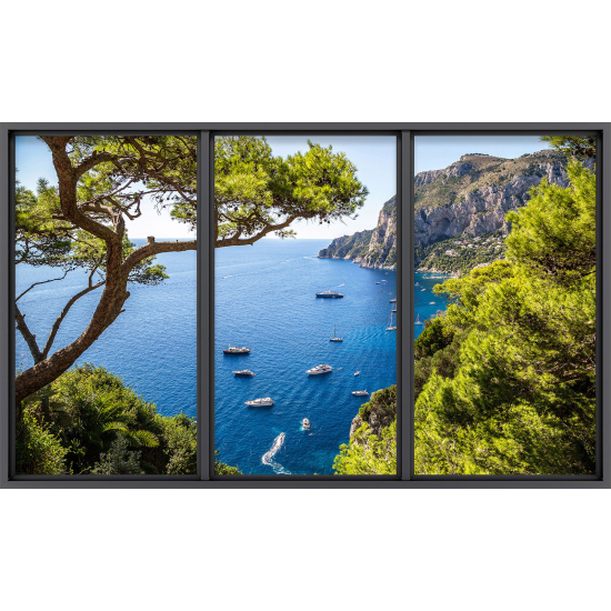 Papier peint panoramique Trompe l'œil baie vitrée - Vue mer