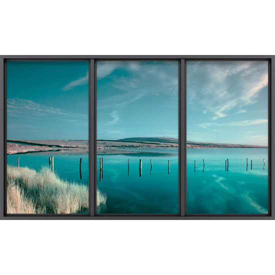 Papier peint panoramique Trompe l'œil baie vitrée - Vue mer