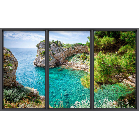 Papier peint panoramique Trompe l'œil baie vitrée - Vue mer