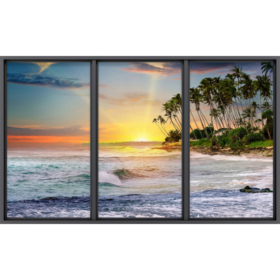 Papier peint panoramique Trompe l'œil baie vitrée - Vue mer