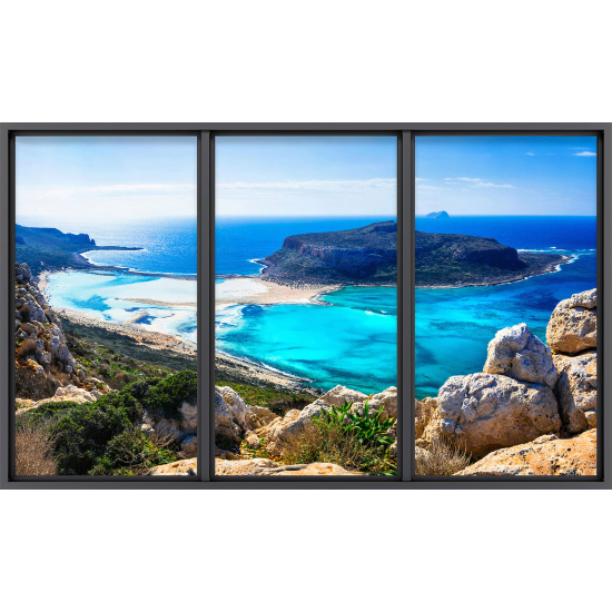 Papier peint panoramique Trompe l'œil baie vitrée - Vue mer
