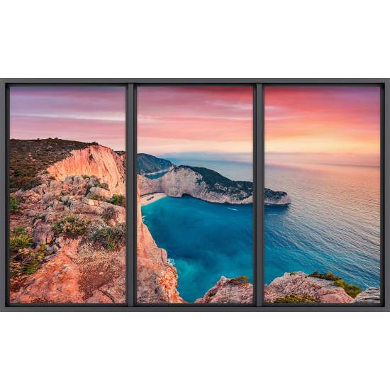 Papier peint panoramique Trompe l'œil baie vitrée - Vue mer