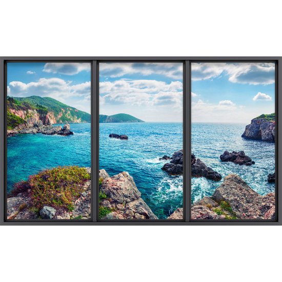 Papier peint panoramique Trompe l'œil baie vitrée - Vue mer